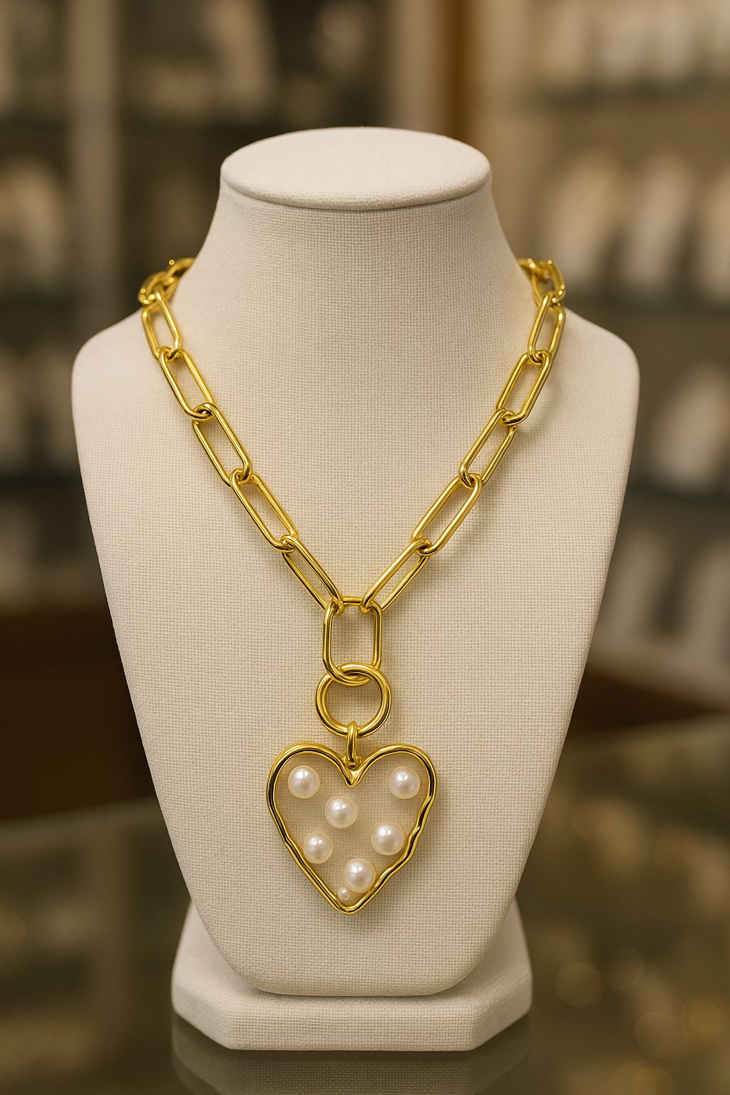 Collar Corazón de Perlas Doradas